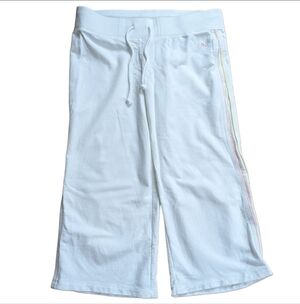 Vintage Y2K Cute Tommy Jeans White Pink Stripe Cropped Capri Drawstring Pants